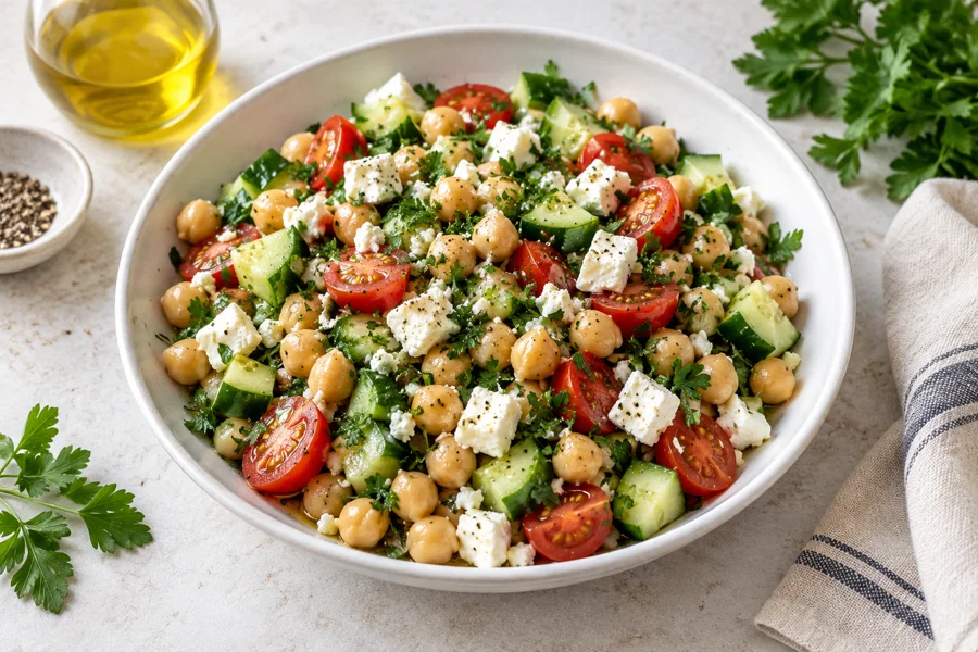 Serviervorschlag: Kichererbsen-Feta-Salat