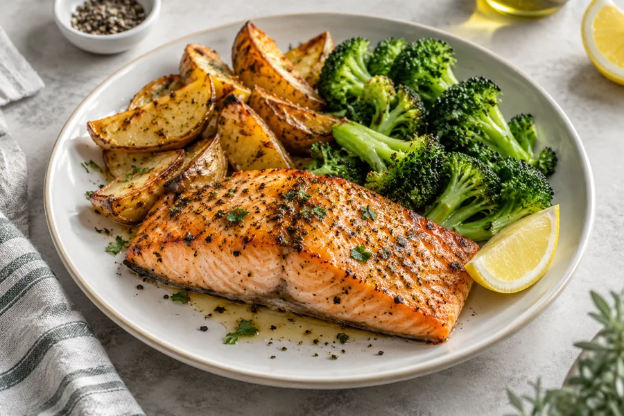 Serviervorschlag: Ofenlachs mit Kartoffeln
